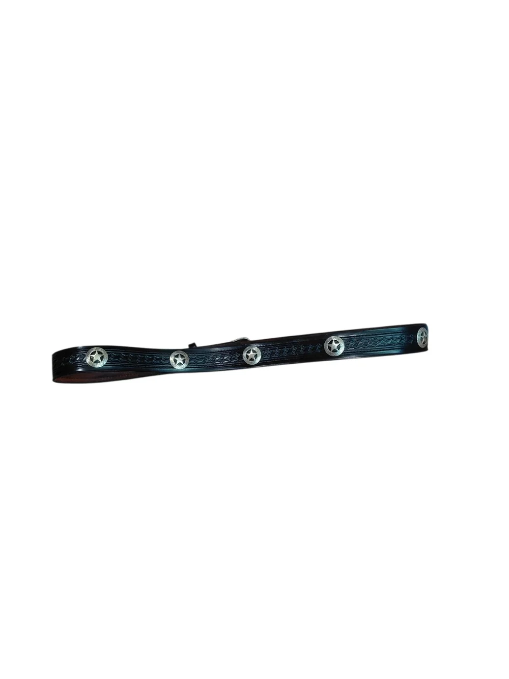 Handmade Western Black Leather Belt with Silver Star Conchos